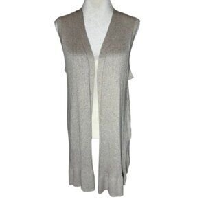 Women's Verve Ami Ribbed Beige/Tan Sleeveless Duster Cardigan Vest Sweater - XL
